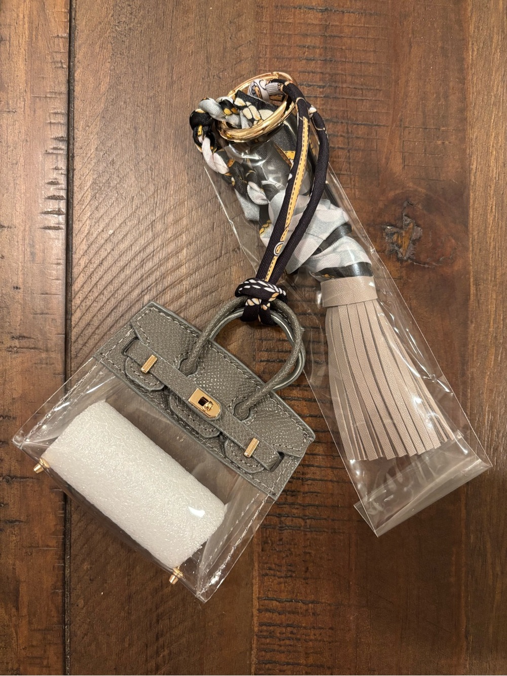 🌸 Summer Gray & Clear Mini Bag Charm & Keychain 🌸